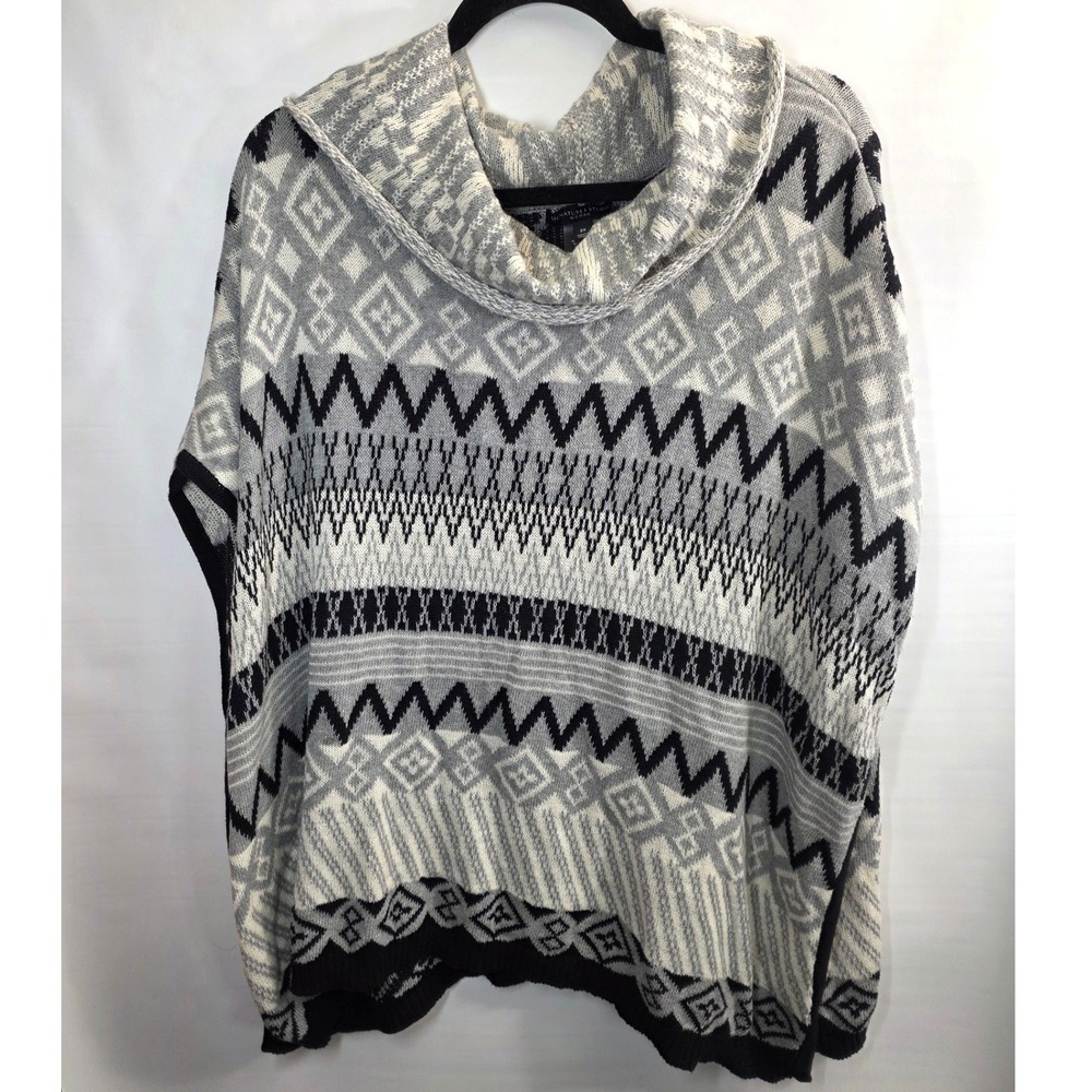 Signature Studio Poncho Plus 2X XX Sweater Wrap Top Shawl Black Grey White Cape